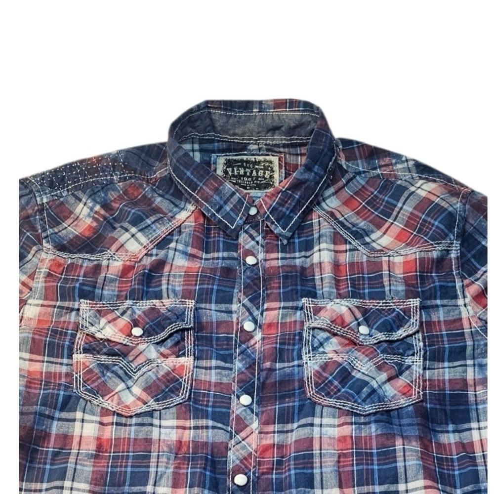 BKE‎ Vintage Shirt Distressed Large Plaid Pearl Snap Long Sleeve